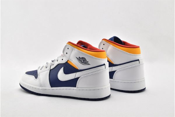 Nike Air Jordan 1 Mid GS White Laser Orange Royal Blue 554725 131 Womens And Mens Shoes